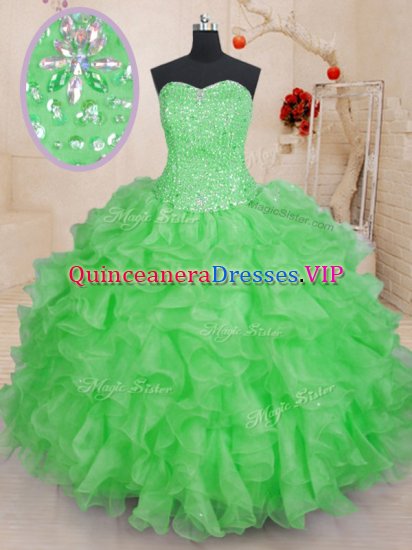 Beading and Ruffles Quince Ball Gowns Lace Up Sleeveless Floor Length - Click Image to Close