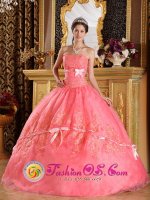 Appliques and Bowknots For The Super Hot Watermelon Strapless Quinceanera Dress In South Jordan Utah/UT