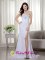 Honolulu Hawaii/HI High Slit White Column Sweetheart Brush Train Chiffon Beading and Ruch Quinceanera Dama Dress