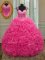 Super Hot Pink Ball Gowns Straps Sleeveless Organza Floor Length Zipper Beading and Ruffles Sweet 16 Dress