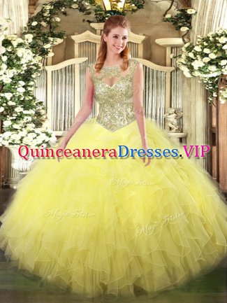 Fancy Floor Length Ball Gowns Sleeveless Yellow Sweet 16 Quinceanera Dress Lace Up