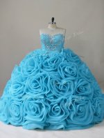 Designer Side Zipper Sweet 16 Quinceanera Dress Baby Blue for Sweet 16 and Quinceanera with Beading Brush Train