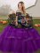 Black And Purple Off The Shoulder Neckline Embroidery and Ruffled Layers 15 Quinceanera Dress Sleeveless Lace Up
