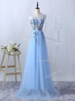 Scoop Sleeveless Tulle Quinceanera Court of Honor Dress Appliques Side Zipper(SKU SWBD003BIZ)