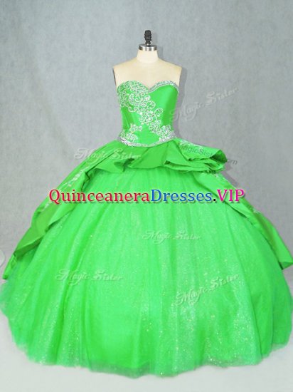 High End Sleeveless Embroidery Lace Up Sweet 16 Dresses with Brush Train - Click Image to Close