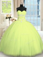 Flare Sweetheart Sleeveless Tulle Ball Gown Prom Dress Appliques Lace Up
