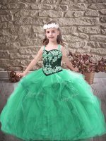 Turquoise Sleeveless Embroidery and Ruffles Floor Length Kids Pageant Dress(SKU PAG1340-7BIZ)