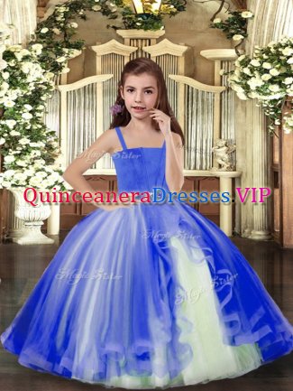 Beading Pageant Dress for Teens Blue Lace Up Sleeveless Floor Length