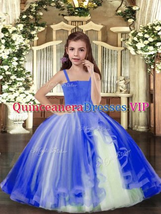 Beading Pageant Dress for Teens Blue Lace Up Sleeveless Floor Length