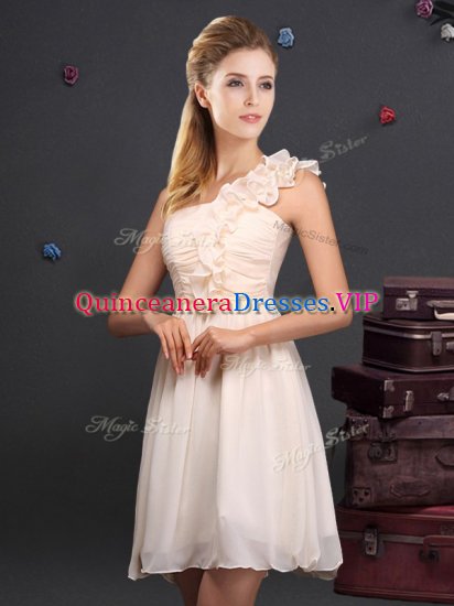 Chiffon One Shoulder Sleeveless Zipper Ruffles and Ruching Quinceanera Court Dresses in Champagne - Click Image to Close