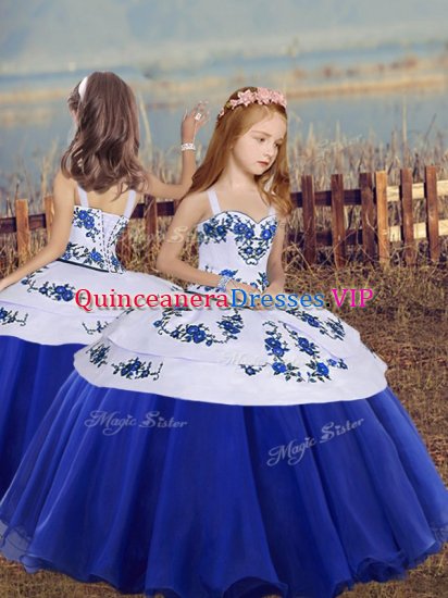 Perfect Floor Length Royal Blue Pageant Dress for Teens Straps Sleeveless Lace Up - Click Image to Close