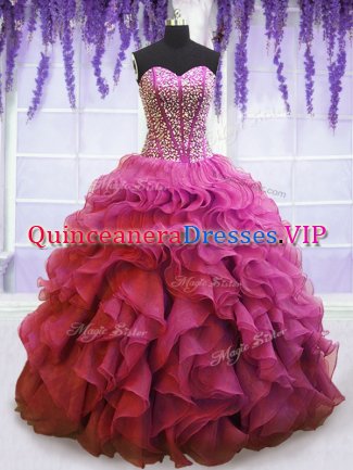 Lilac Lace Up Sweetheart Beading and Ruffles 15 Quinceanera Dress Organza Sleeveless