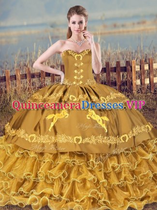 Organza Sleeveless Quinceanera Gown Brush Train and Embroidery and Ruffles