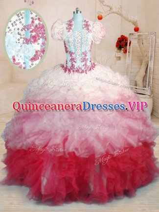 Glorious Multi-color Sweetheart Lace Up Beading and Appliques and Ruffles Sweet 16 Dress Brush Train Sleeveless