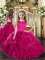 Fuchsia Scoop Lace Up Ruffles Little Girl Pageant Gowns Sleeveless