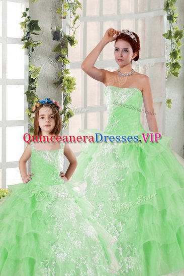 Organza Strapless Sleeveless Lace Up Beading and Ruffled Layers and Ruching Ball Gown Prom Dress in - Click Image to Close
