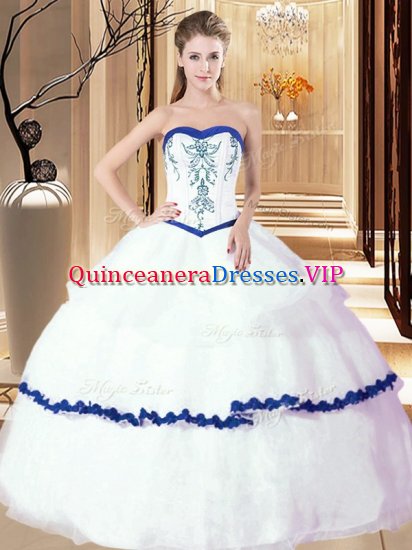Floor Length White Quinceanera Dresses Organza Sleeveless Embroidery and Ruffled Layers - Click Image to Close