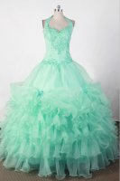 ClearanceSweet Ball Gown Halter Floor-length Green Quincenera Dresses TD260015