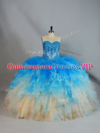 Captivating Multi-color Sleeveless Appliques and Ruffles Lace Up Quinceanera Gowns