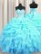 Aqua Blue Ball Gowns Sweetheart Sleeveless Organza Floor Length Lace Up Beading and Ruffles and Pick Ups Sweet 16 Quinceanera Dress