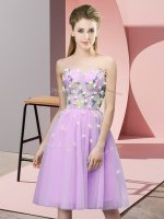 Fantastic Sweetheart Sleeveless Damas Dress Knee Length Appliques Lilac Tulle