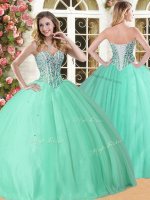 Sweetheart Sleeveless Quinceanera Gown Floor Length Beading Apple Green Tulle(SKU YSQD005BIZ)
