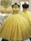 Yellow Ball Gowns High-neck Sleeveless Tulle With Train Sweep Train Lace Up Beading 15 Quinceanera Dress