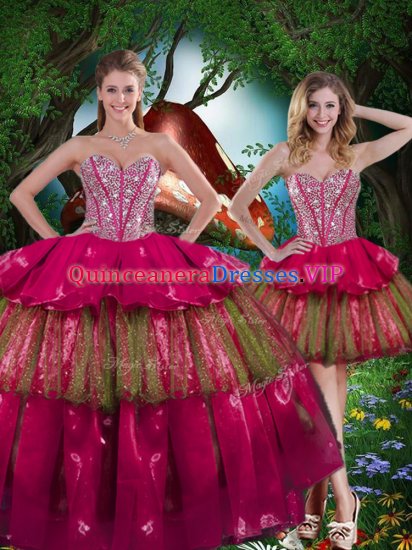 Burgundy Sweetheart Neckline Beading and Ruffled Layers Sweet 16 Quinceanera Dress Sleeveless Lace Up - Click Image to Close