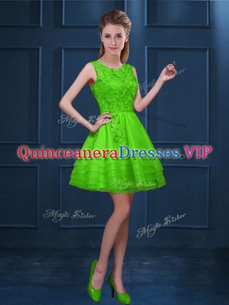 Flirting Tulle Zipper Scoop Sleeveless Knee Length Dama Dress for Quinceanera Lace and Ruffled Layers