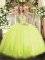 Sweet Floor Length Lace Up Quinceanera Gown Yellow Green for Military Ball and Sweet 16 and Quinceanera with Beading