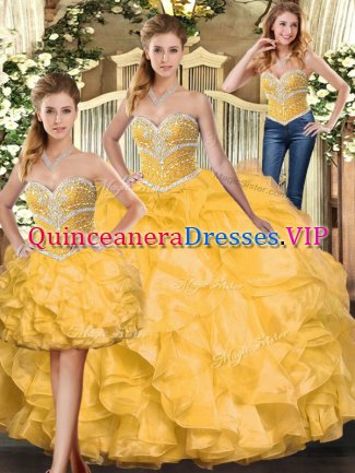 Sleeveless Lace Up Floor Length Beading and Ruffles Quinceanera Dresses