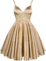 Champagne Elastic Woven Satin Lace Up Dama Dress for Quinceanera Sleeveless Knee Length Lace(SKU SWBD128-1BIZ)