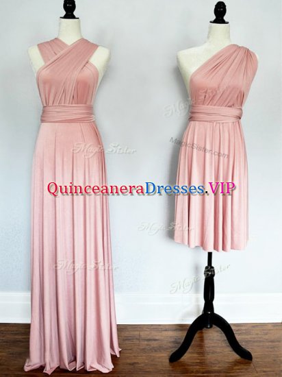 Beauteous Pink Court Dresses for Sweet 16 Prom and Wedding Party with Ruching Halter Top Sleeveless Lace Up - Click Image to Close