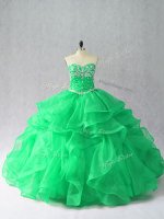 Luxurious Floor Length Green Sweet 16 Quinceanera Dress Organza Sleeveless Beading and Ruffles