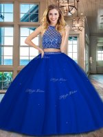 Halter Top Sleeveless Backless Sweet 16 Dress Royal Blue Tulle