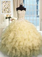Champagne Lace Up Sweetheart Beading and Ruffles Ball Gown Prom Dress Organza Sleeveless(SKU PSSW0340-7BIZ)
