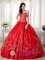 Remarkable Red Sweetheart Neckline Beaded and Embroidery Decorate For Apache Junction Arizona Quinceanera Dress
