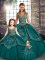 Most Popular Floor Length Teal Quinceanera Dress Straps Sleeveless Lace Up