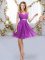 Adorable Purple Chiffon Zipper V-neck Sleeveless Mini Length Court Dresses for Sweet 16 Belt