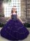 Purple Ball Gowns Tulle Straps Sleeveless Beading Floor Length Lace Up Pageant Dress for Teens
