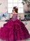Discount Organza Scoop Sleeveless Lace Up Beading and Pick Ups Evening Gowns in Fuchsia
