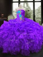 Pretty Strapless Sleeveless Lace Up Sweet 16 Quinceanera Dress Purple Organza