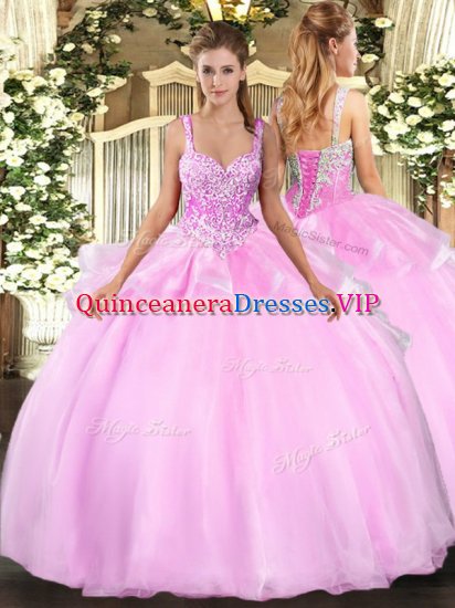 Pink Lace Up Quinceanera Gowns Beading Sleeveless Floor Length - Click Image to Close