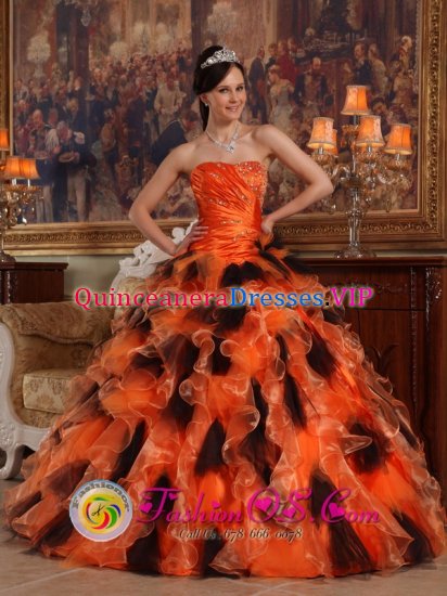 Ibiza Spain Beautiful Orange taffeta and multi-color organza Strapless Quinceanera Dress - Click Image to Close