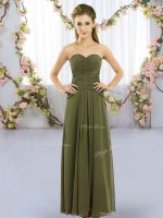 Olive Green Sweetheart Lace Up Ruching Damas Dress Sleeveless
