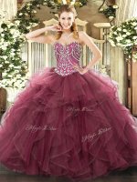 Fashion Floor Length Ball Gowns Sleeveless Burgundy Quinceanera Gowns Lace Up