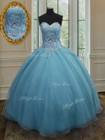 Lovely Baby Blue Sleeveless Floor Length Beading Lace Up Sweet 16 Quinceanera Dress