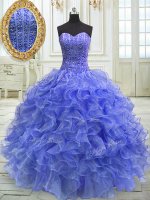 Pretty Organza Sweetheart Sleeveless Lace Up Beading and Ruffles Quince Ball Gowns in Blue(SKU PSSW088-5BIZ)
