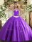 Exquisite Lavender Tulle Lace Up Quinceanera Gowns Sleeveless Floor Length Appliques