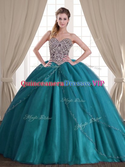 Teal Sweetheart Neckline Beading Quinceanera Dress Sleeveless Lace Up - Click Image to Close